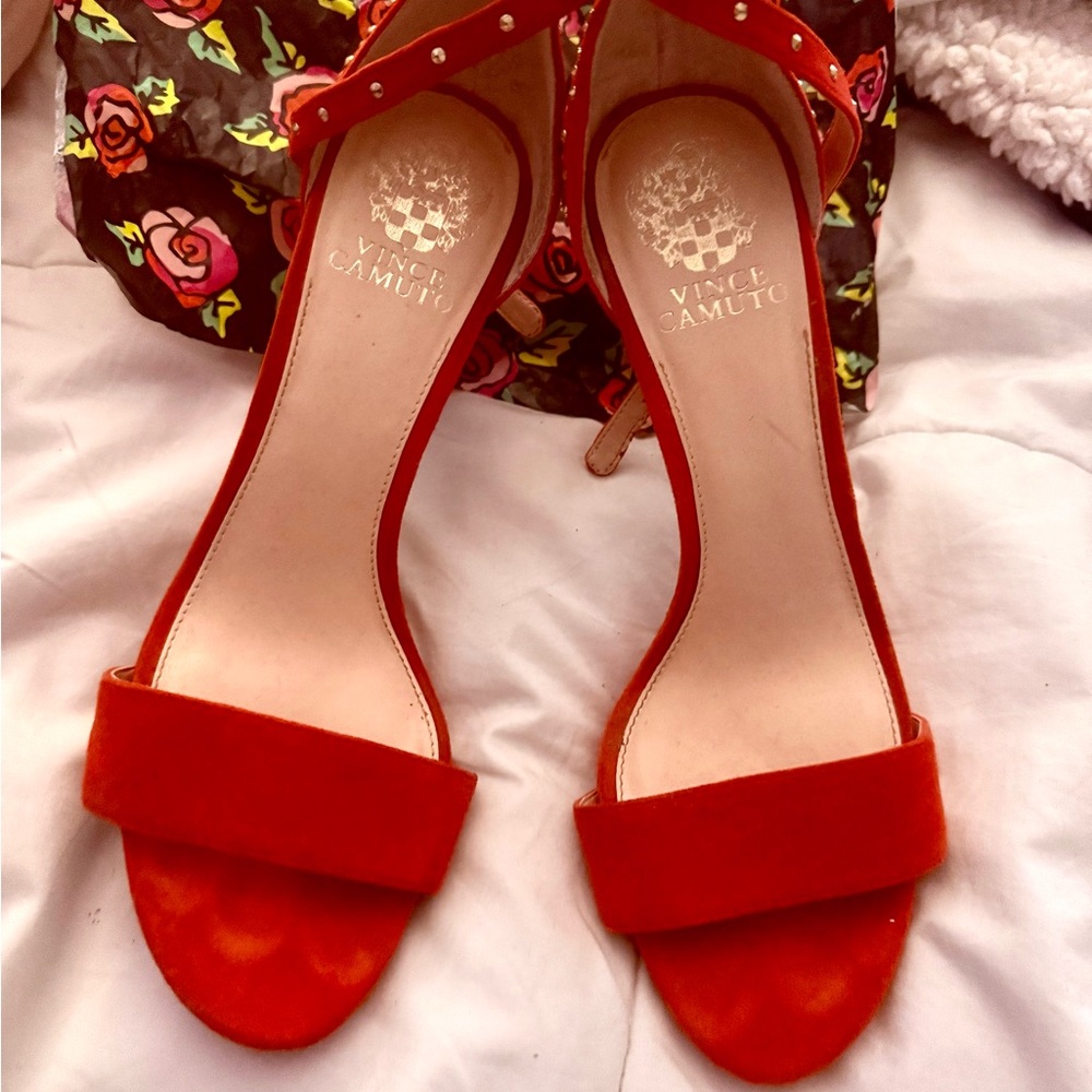 Vince Camuto Red Heeled Sandals with Suede Finish